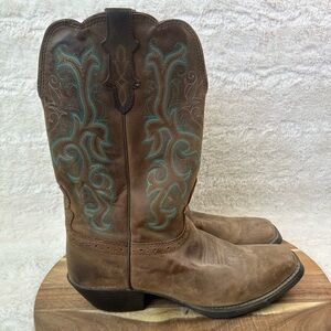 Justin Womens Stampede Western Boots Brown Leather Square Toe Cowboy Size 11B